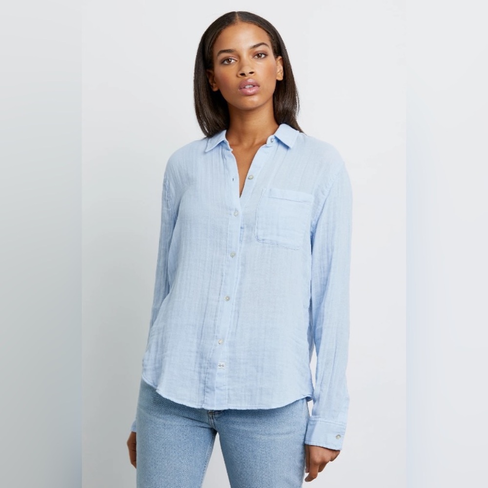 Rails Cotton Gauze Ellis Blue Bluebell Button Down Shirt Long Sleeve